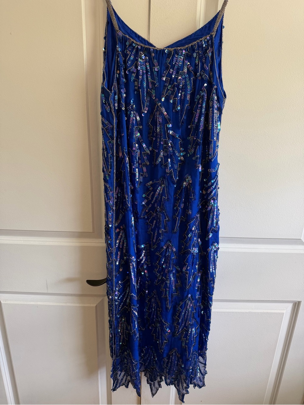 100% Silk Beaded Royal Blue Midi Slip Dress Sexy Evening Dress 1920s Party - Picture 6 of 8